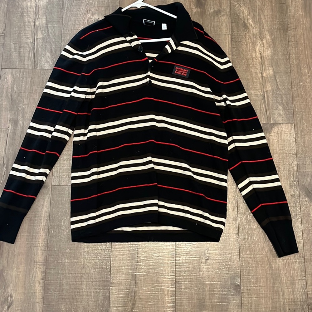 burberry black icon stripe long sleeve polo